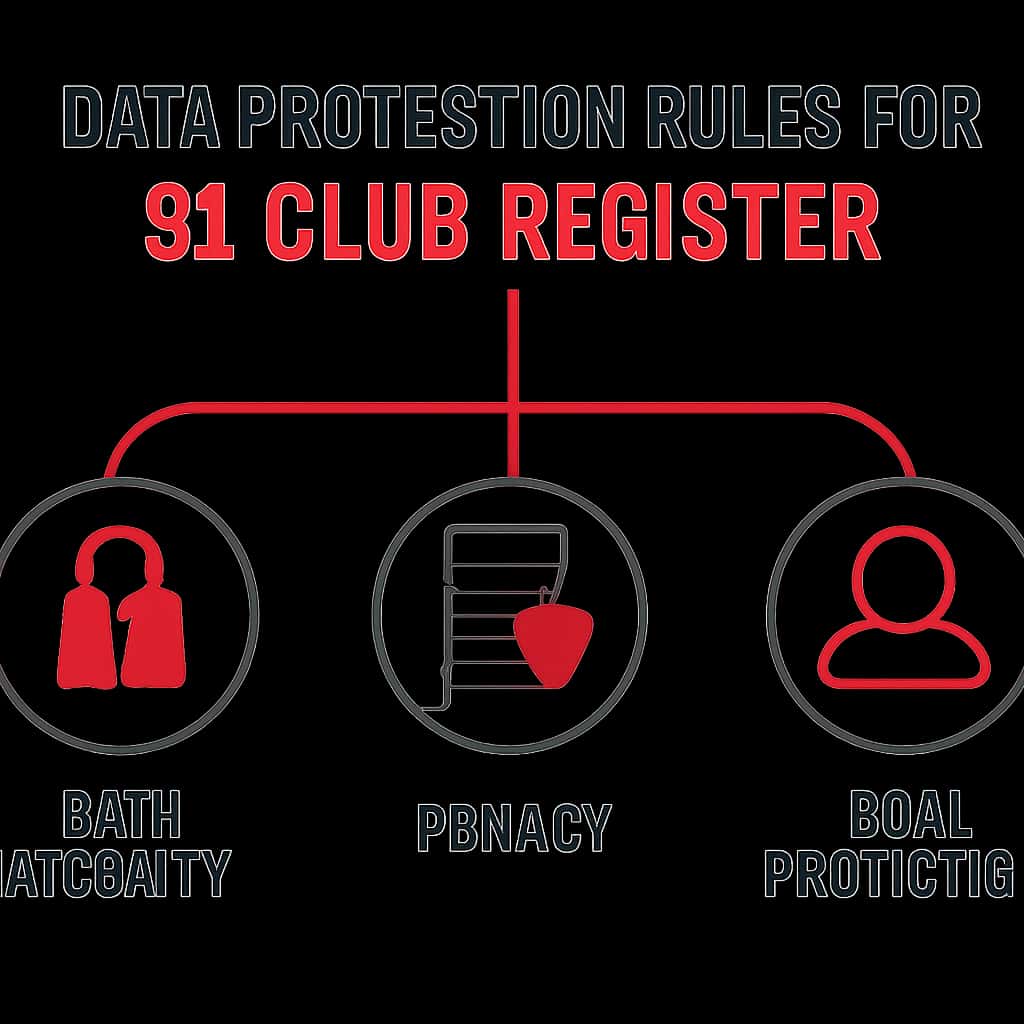 An educational diagram detailing the Data Protection Rules for 91 Club Register.