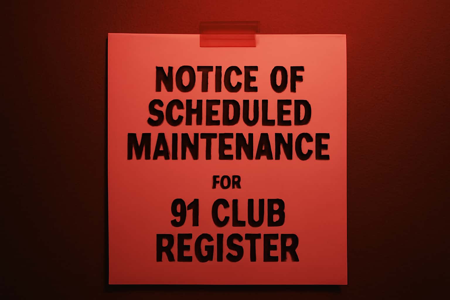 An illustration depicting the scheduled maintenance for the 91 Club Register, emphasizing system updates.