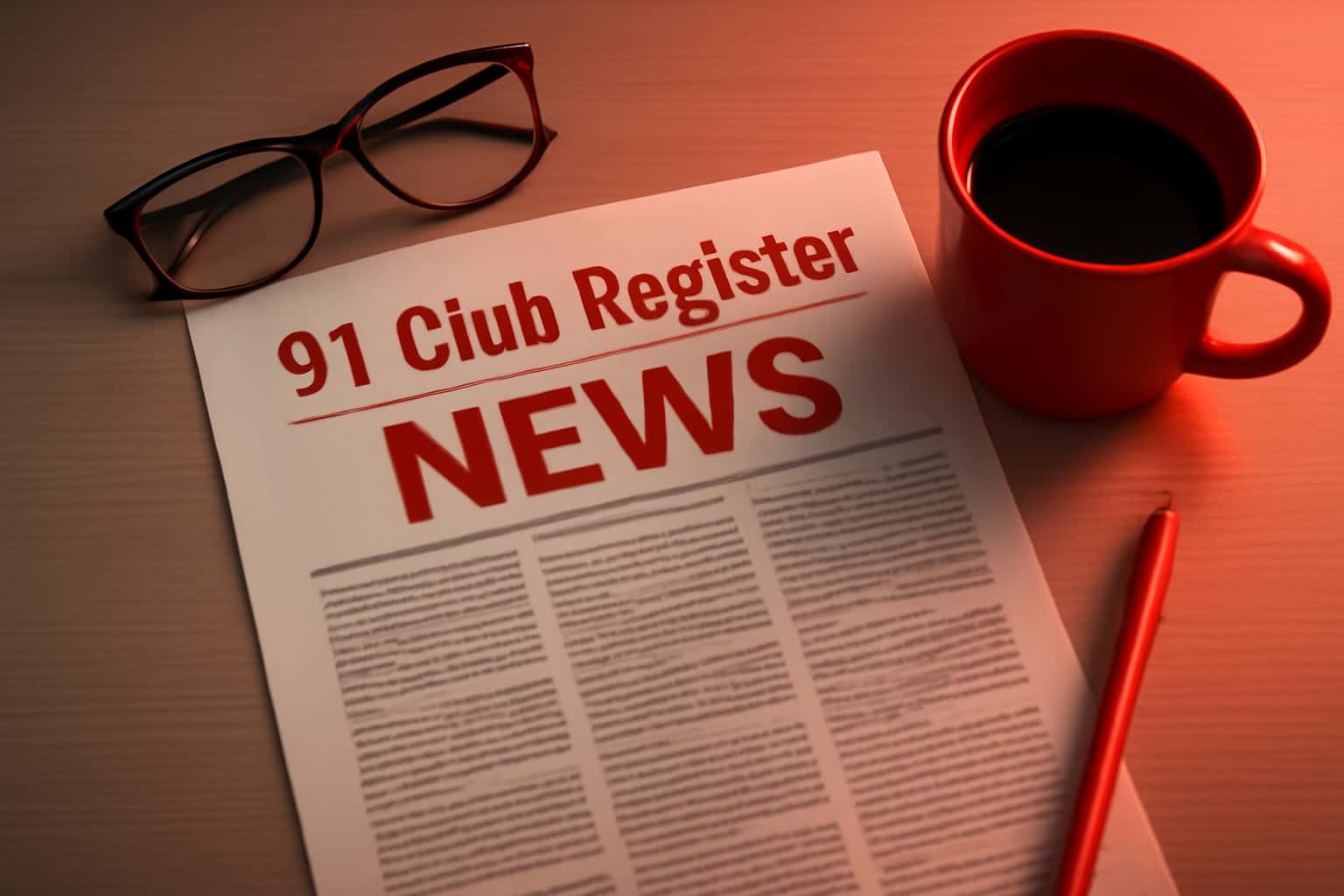 An overview of the 91 Club Register News page showcasing server updates and incident logs.